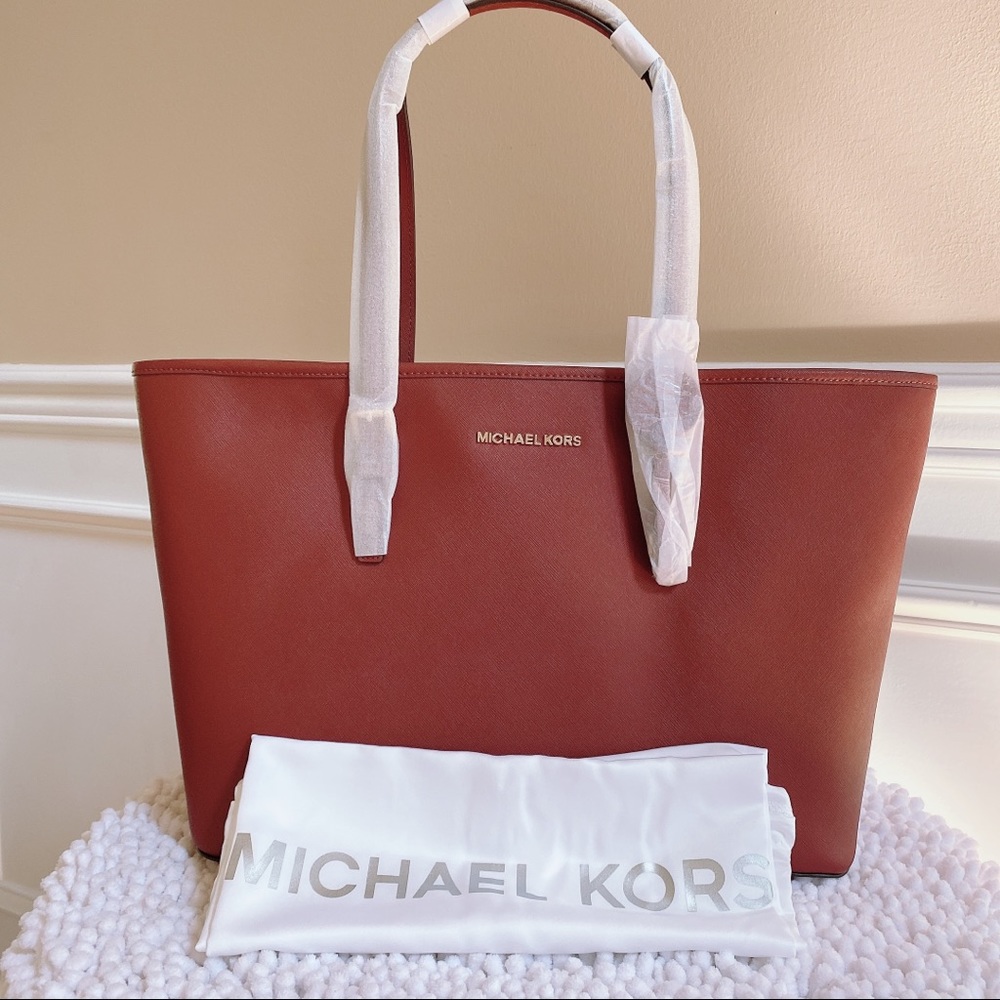 MICHAEL KORS Jet set travel leather tote Brick